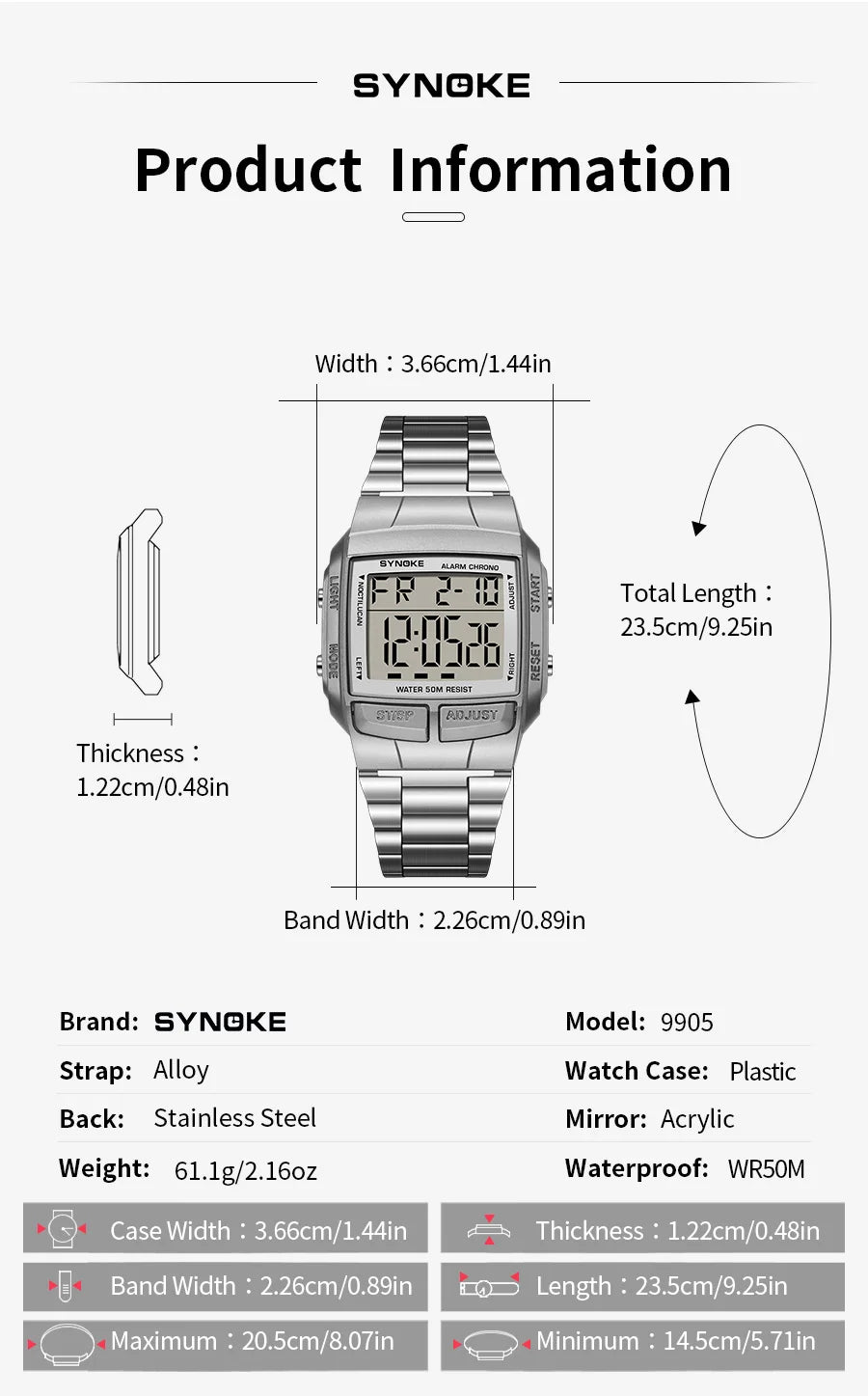 Mens Sports Digital Waterproof Watch, Multifunctional Wrist Watches For Men, Plastic Case Alloy Strap