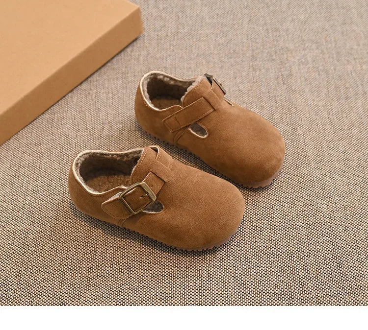 Children Flat Shoes Suede for Winter Kids Moccasins Non-slip Soft Sole 2024 Brand New Boys Girls Leather Shoes Warm Retro Trendy