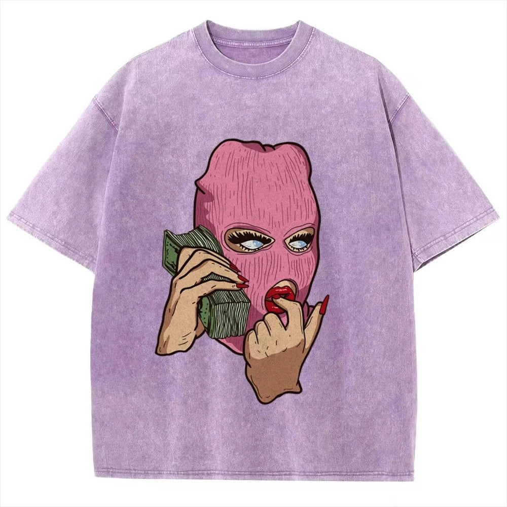 Cotton Women's T-Shirt Abstract Skull Call Women's Print Shoulder Round Neck Wash Summer Designer Trend New Short Sleeves