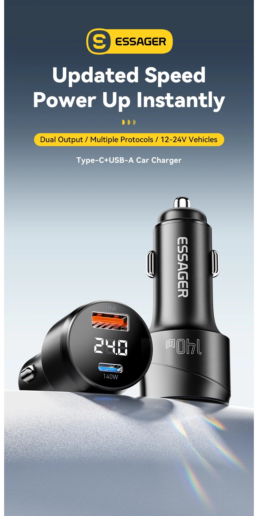 Essager 140W Car Charger PD 3.1 Fast Charging Quick Charge 4.0 For Macbook Pro Laptop USB Type C Car Phone Charger For iPhone 16