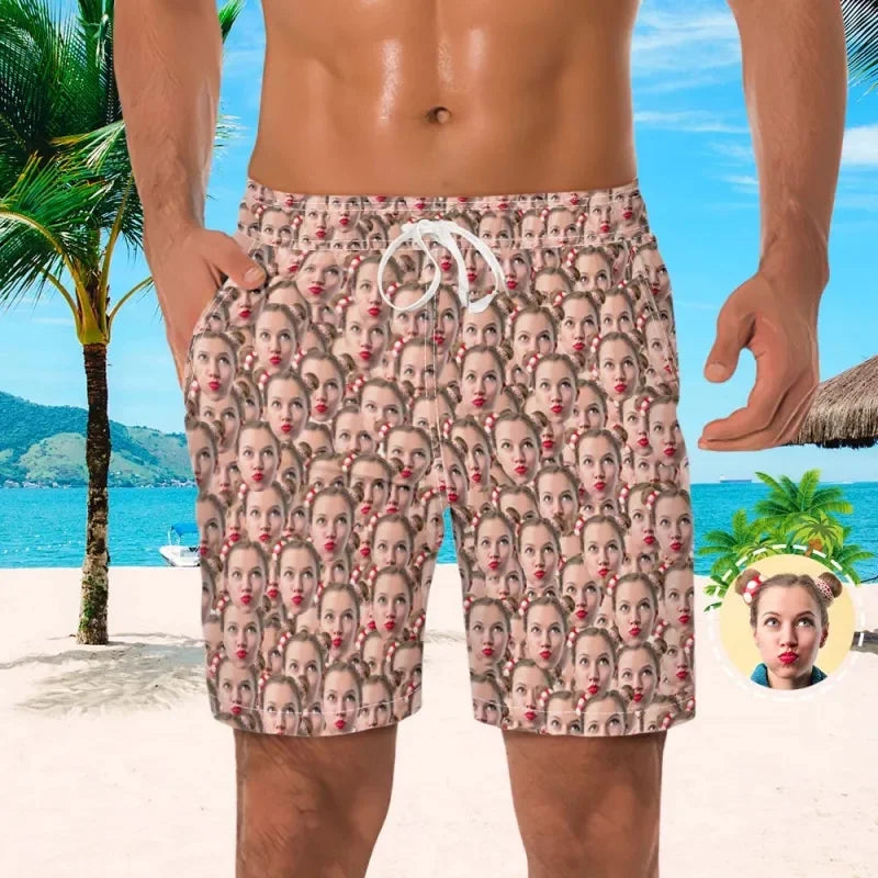 Custom Face Men Shorts Flowers Foliage Hawaii Beach Shorts 3D Printed Unisex Gym Sport Board Short Pants Ice Swim Trunks Ropa