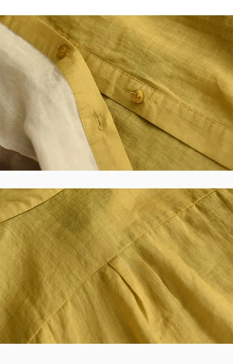 Cotton and Linen Shirt for Women Fashionable and Versatile Cardigan Lapel Top Thin