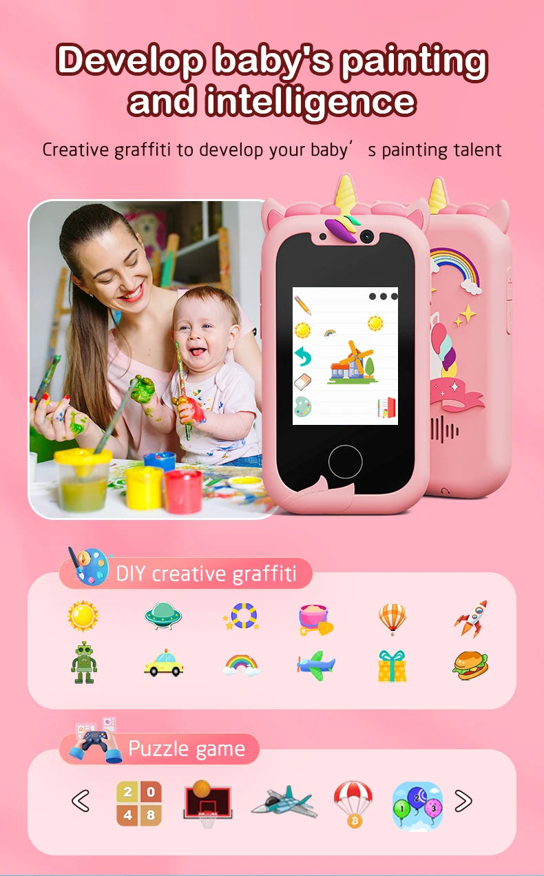 Kids Smart Phone Camera Toys Touchscreen Learning Toy for 3-12 Year Old Boys Girls Phone MP3 Player Christmas Birthday Gifts