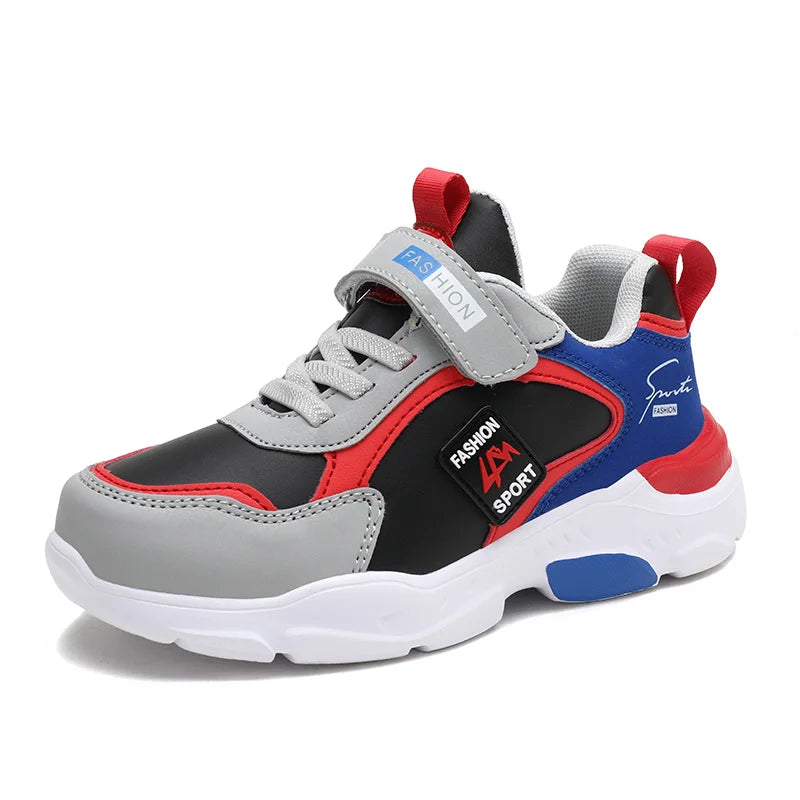 Autumn and Winter Children's Shoes, Boys' Sneakers, Leather Surface, Breathable, Non-Slip, Versatile Sports Shoes for Middle-Aged and Older Children and Primary School Students