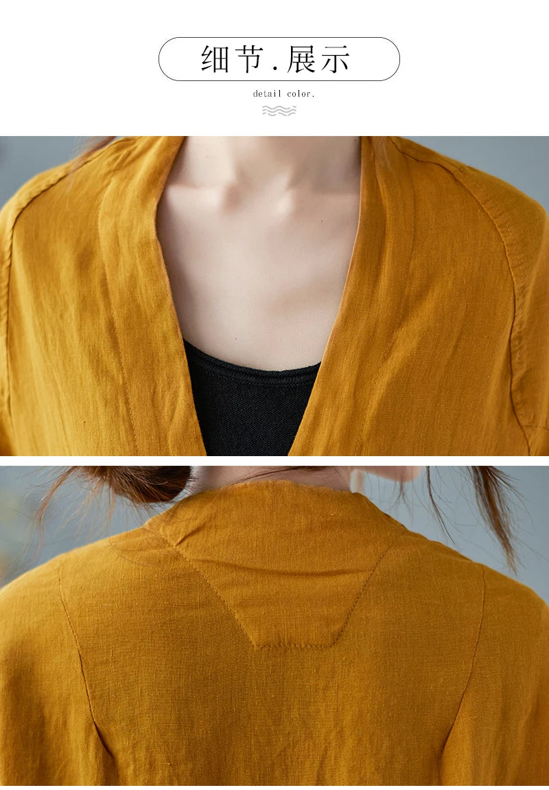 Women Long Sleeve Jackets New 2022 Autumn Vintage Style All-match Loose Comfortable Cotton Linen Female Casual Coats B2100