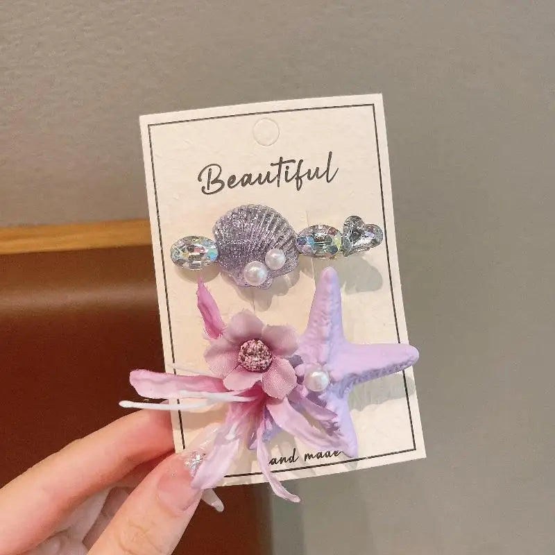 2PCS Kids' Fairy Starfish & Flower Hair Clips – Girls' Updo Alligator Clips, Bangs & Loose Hair Clips, Baby Hairpins, Hair Acces
