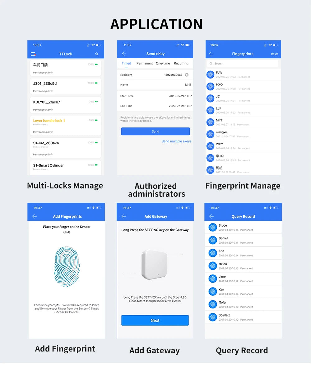 304 Stainless Steel Digital Smart Lock Aluminum Sliding Door Keyless Home Security TUYA TTlock Waterprooof Door Lock