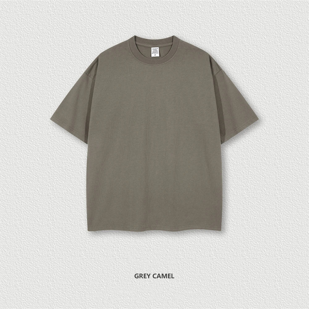 ZODF Trendy Summer 260gsm Cotton Oversized T Shirts For Men Unisex Male Kanye West High Street Solid Tees Brand Tops HY0122