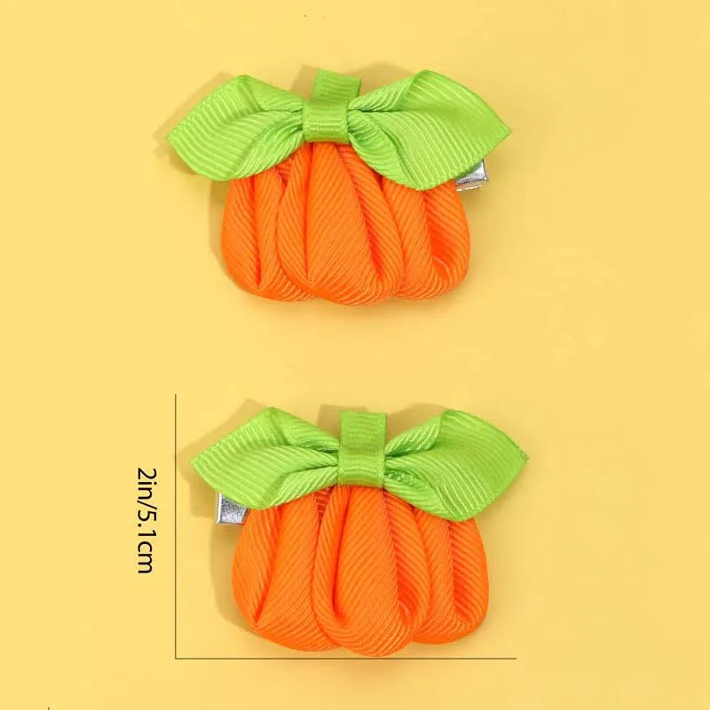 Oaoleer 2Pcs Pumpkin Hair Clip For Baby Girls Solid Grosgrain Ribbon Hair Pin Barrettes Kids Headwear Halloween Hair Accessories
