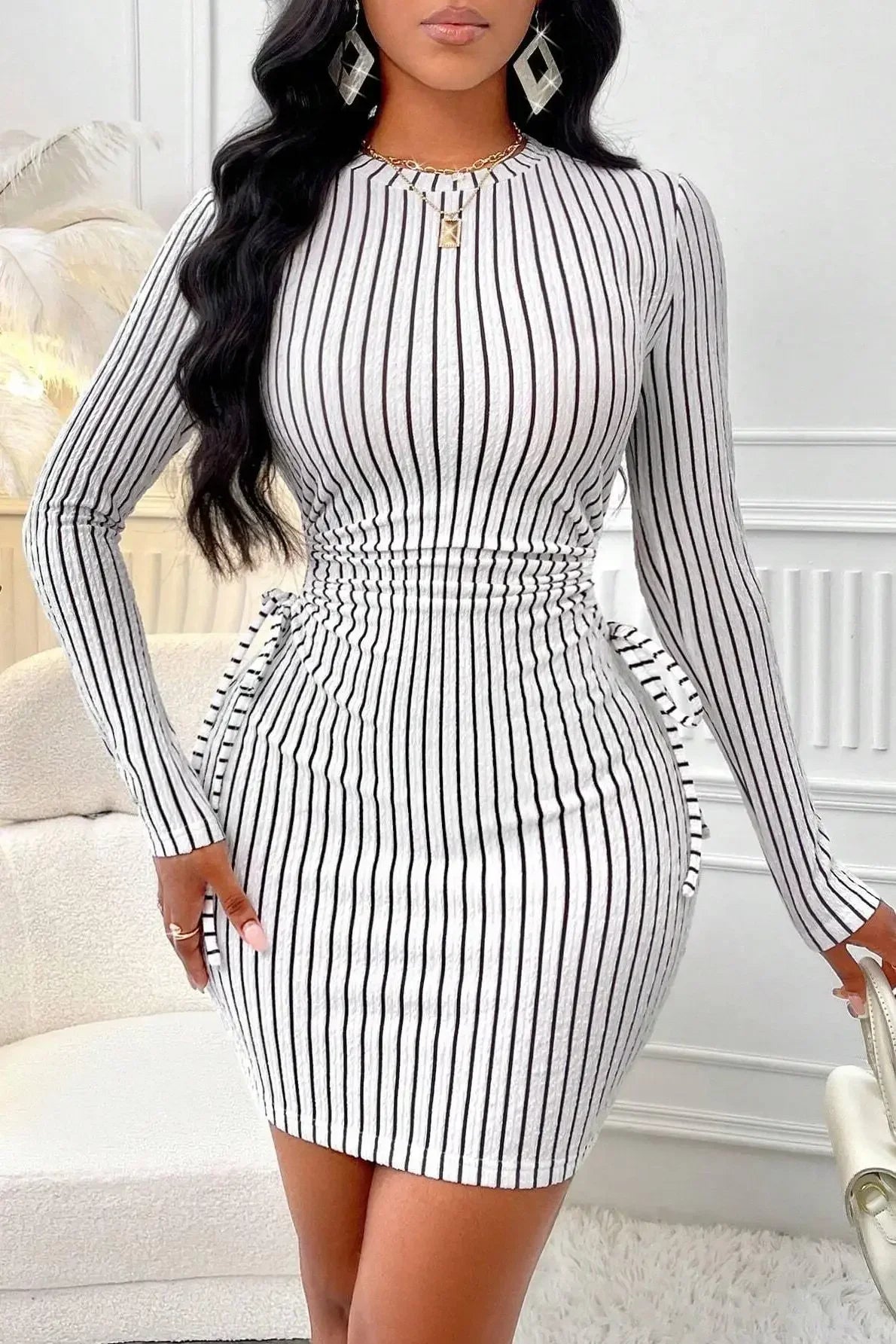 Dresses for Women 2025 Fashion O-Neck Package Hip Women Dress Slim Long Sleeve Striped Dress Women Vestidos De Verano Mujer Q24