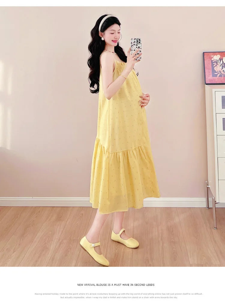 Pregnant Women's Dress 2025 Summer New Style Temperament Small Fresh Age Reducing Polka Dot Long Skirt