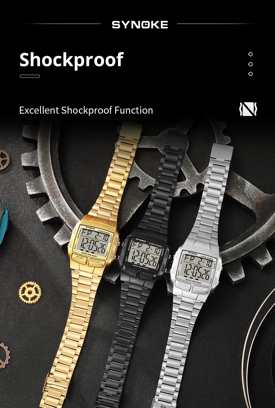 Mens Sports Digital Waterproof Watch, Multifunctional Wrist Watches For Men, Plastic Case Alloy Strap