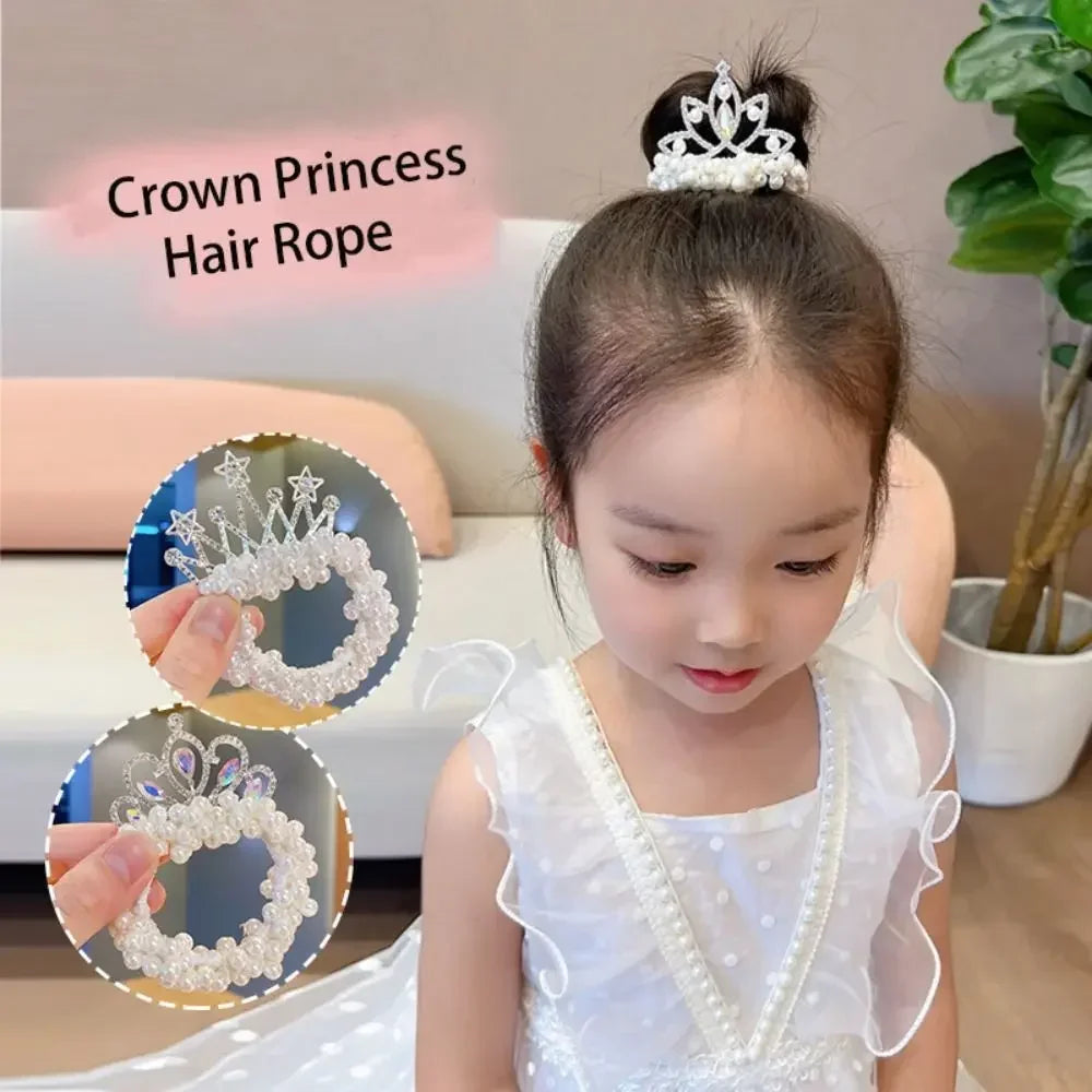 Hair Ties Princess Crown Hair Rope Kids Ornaments Bundled Hair Pearl Hairband Hair Styling Accessories Elastic Hair Bands Women