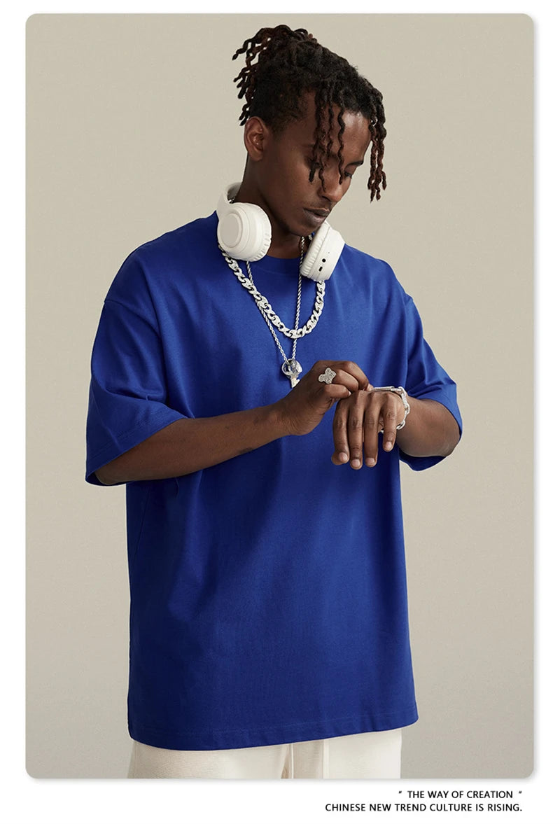 ZODF Trendy Summer 260gsm Cotton Oversized T Shirts For Men Unisex Male Kanye West High Street Solid Tees Brand Tops HY0122