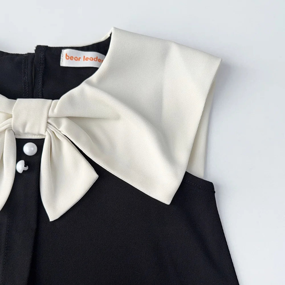 Korean Version Black Sleeveless Kids Clothes Summer New Bow Decoration Girls Dress Birthday Party Princess Dresses 2-7 Years Old