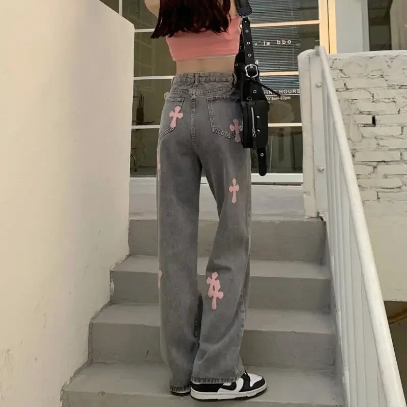 Denim Pant Women Jeans Vintage Straight Jeans Trousers Autumn Spring Fashion Female Gray Hight Waist Casual Wide Leg Jeans Pants