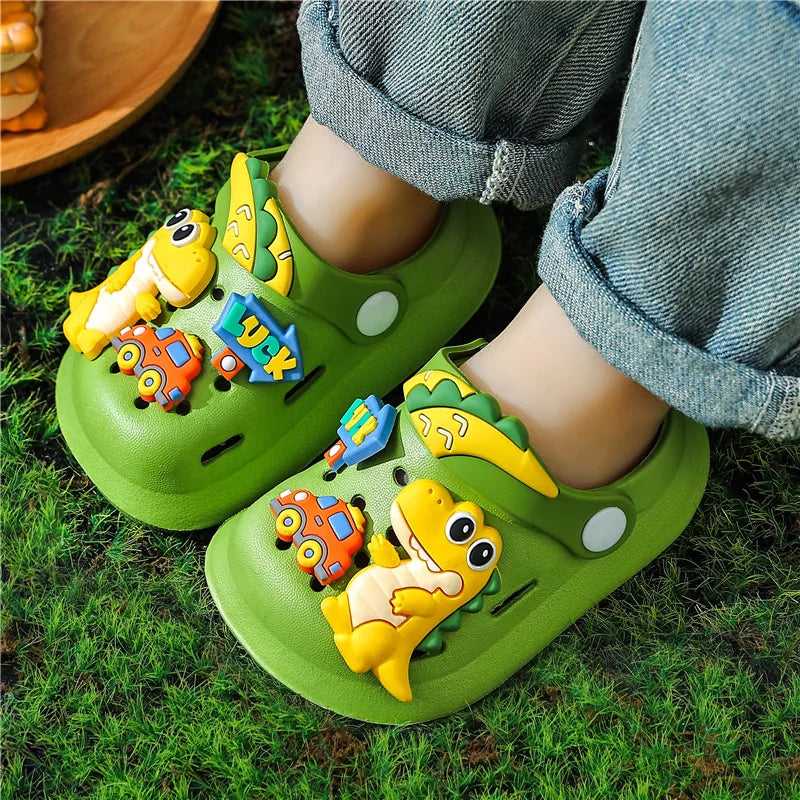 Summer Kids Sandals Children's Shoes Slippers Soft Anti-Skid Cartoon DIY Design Hole Baby Shoes Dinosaur Beach For Boys Girls