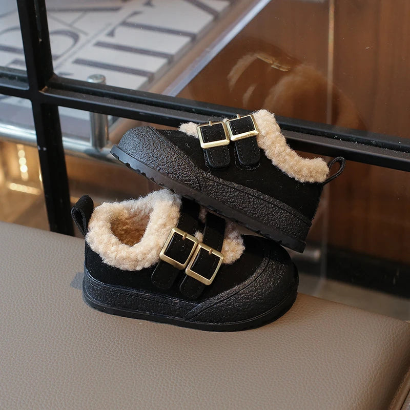 Children's Padded Shoes 0-6 Years Old Khaki Thickened Warm Boys Girls Walking Shoes Beige Soft Non-slip Kids Baby Cotton Boots