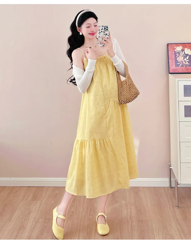 Pregnant Women's Dress 2025 Summer New Style Temperament Small Fresh Age Reducing Polka Dot Long Skirt