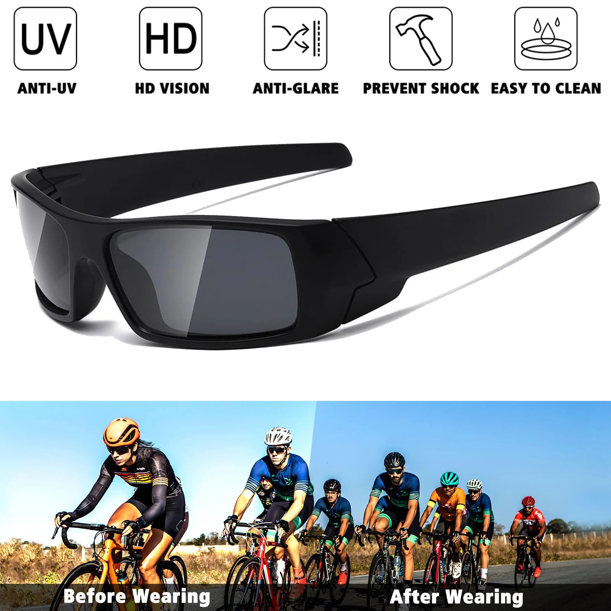 Polarized Sunglasses for Men Womens Sports Men's Sunglasses Trendy Retro Rectangular Wrap Around Vintage UV400 Eye Protection