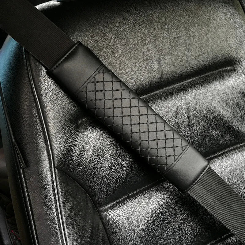 Leather Car Seat Belt Shoulder Cover Embroidery Wear-resistant Non-slip Leather Safety Cover Car Interior Decoration Products