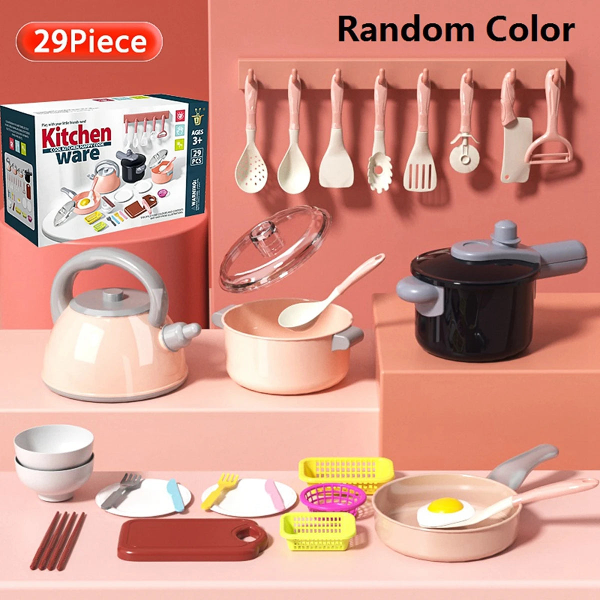 Kids Kitchen Toy Accessories, Pretend Cooking Playset with Play Pots and Pans, Utensils Cookware Toys, Play Food Set, Toy Veget