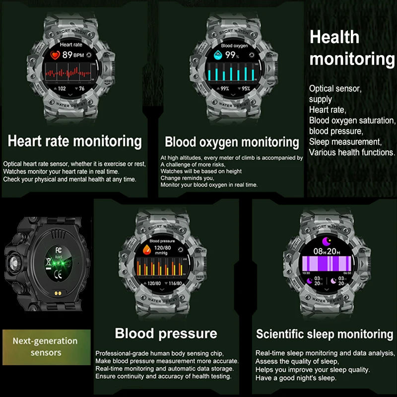 For Xiaomi Military Sports Smart Watch Men 100+Sports Fitness Flashlight Compass Heart Rate Bluetooth Call Waterproof Smartwatch