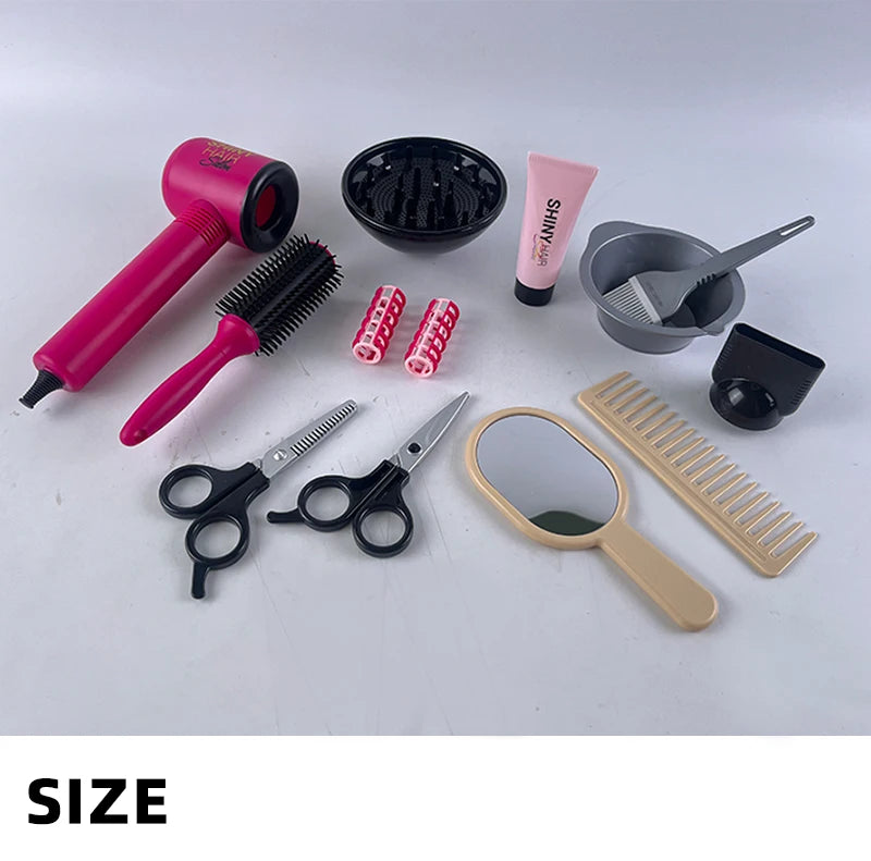 Hair Styling Play Set for Girls – Hair Clips, Mirror, Comb, Hairdryer, Hair Dye Tools – Role-Playing Kit for Ages 3+