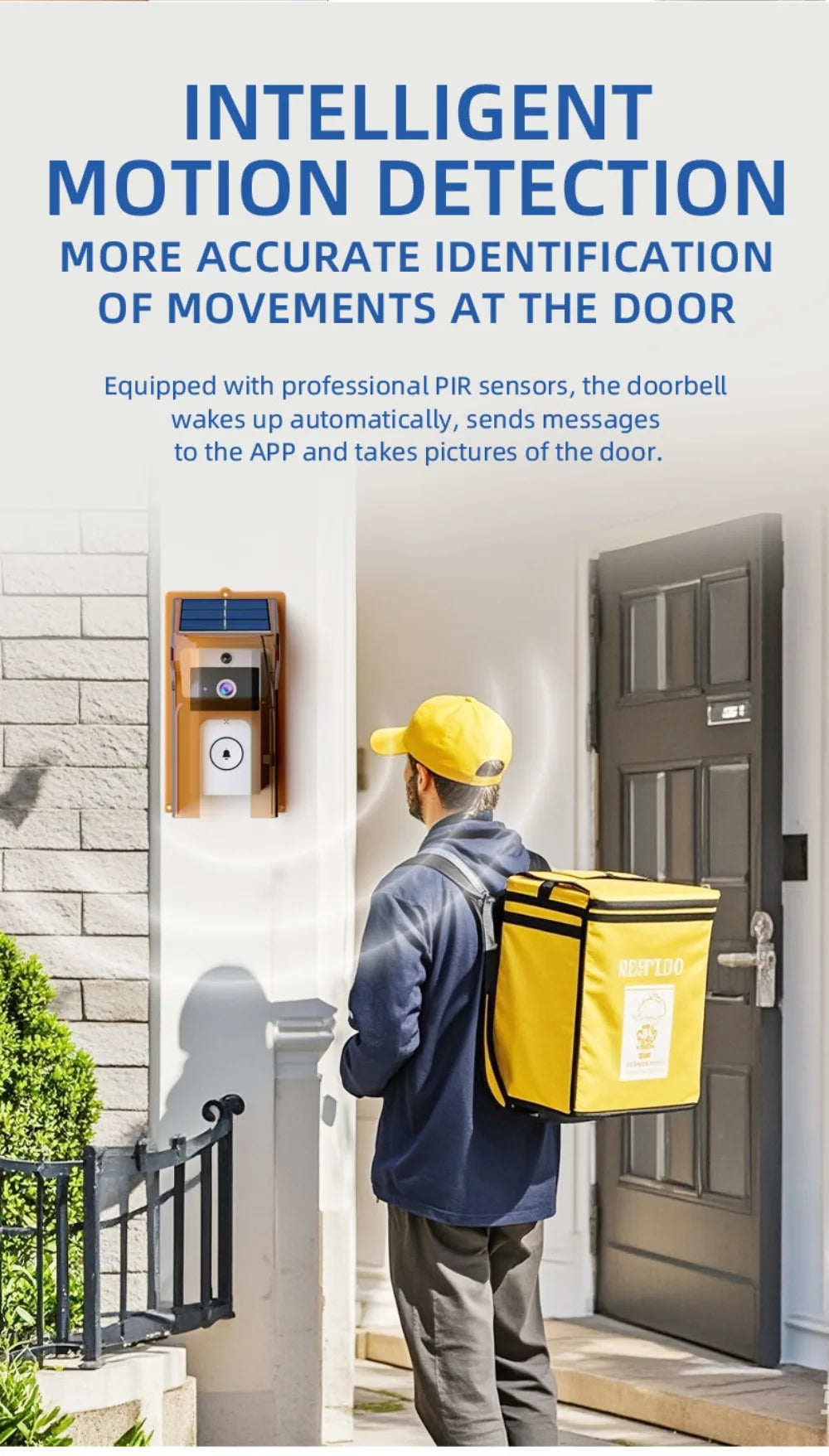 Waterproof Visual Intercom Doorbell Solar Power Wireless Front Door Camera HD Home Security Video Doorbell Outdoor Surveillance