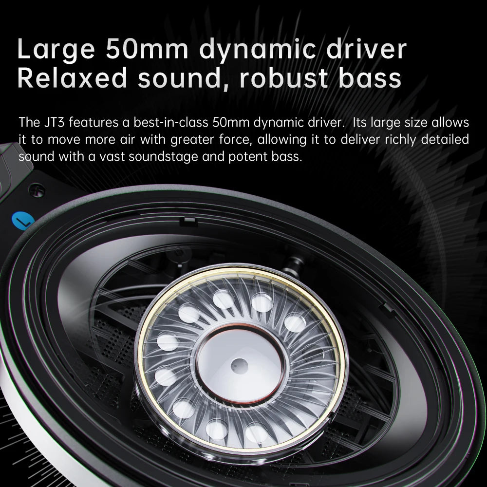 FiiO JT3 Over-Ear Open-Back Headphones, 50mm Dynamic Driver, PEK+PU Composite Diaphragm, Detachable 3.5mm Cable with Mic