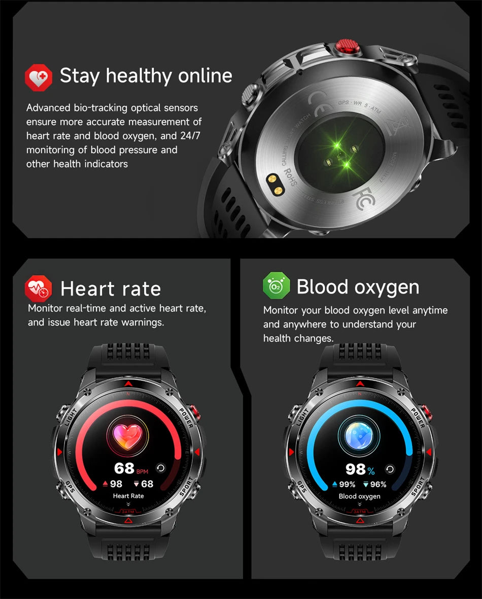 New Military GPS Sports Smart Watch Men Support GNSS Swim 3ATM Waterproof Compass Altimeter BT Call Outdoor Sports Smart Watch