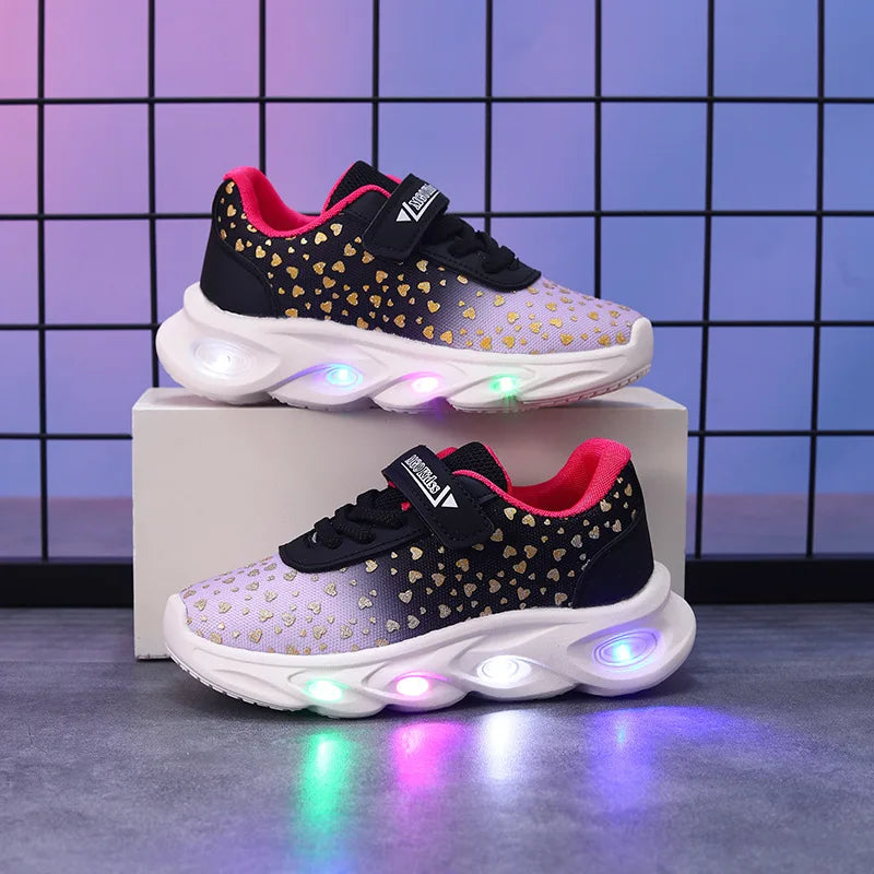 Kids' Casual Shoes Children Led Light Spring Outdoor Sneakers For Breathable Anti-slip Black  Blue Pink Size 21-30