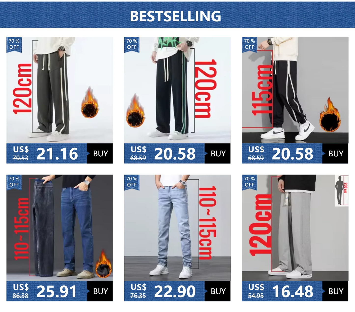 Big Tall Men Pants 200 Cm 190cm Extra Long Length Trouser Male  Straight Leg Sweatpants Winter Autumn Fleece Warm Lengthen 120cm