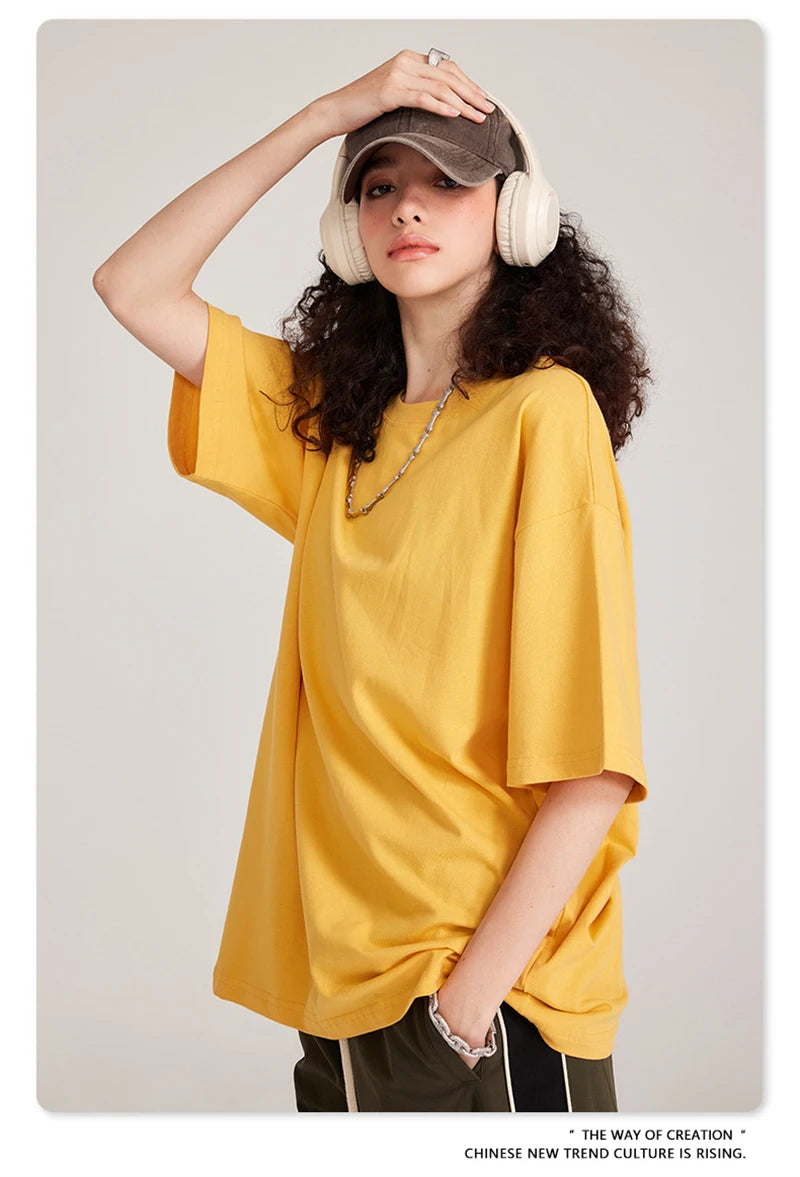 ZODF Trendy Summer 260gsm Cotton Oversized T Shirts For Men Unisex Male Kanye West High Street Solid Tees Brand Tops HY0122