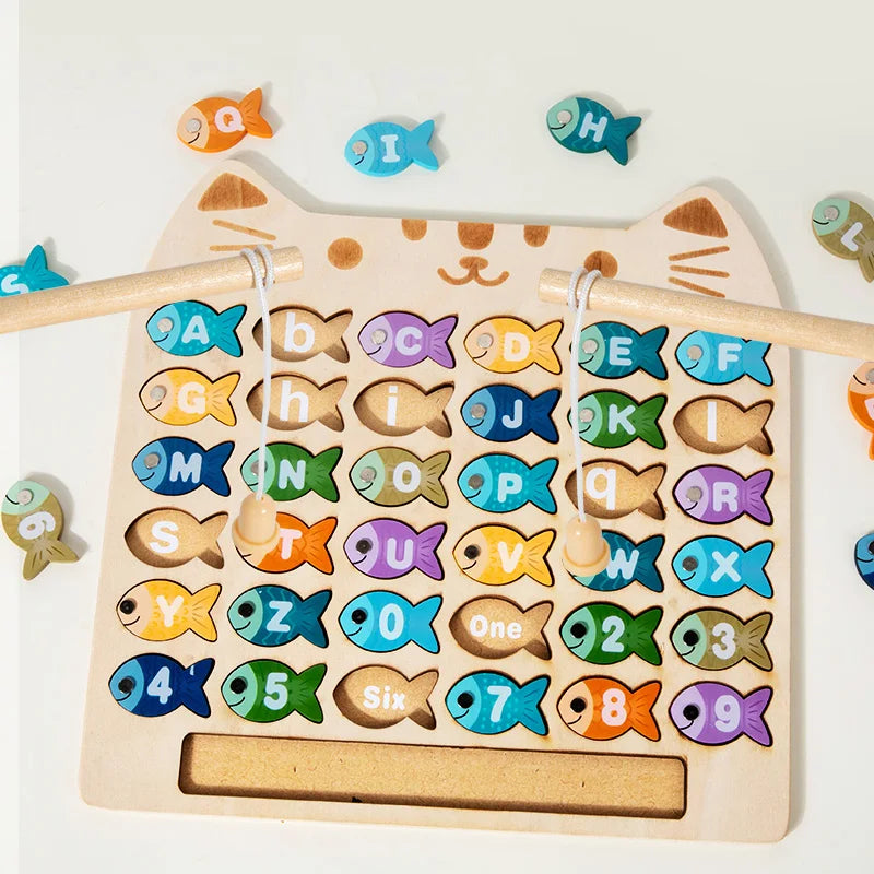 Kids Wooden Fishing Game Toys Gifts Early Education Alphabet Numeric Cognitive Toys Children Interactive Games Toys for Gifts