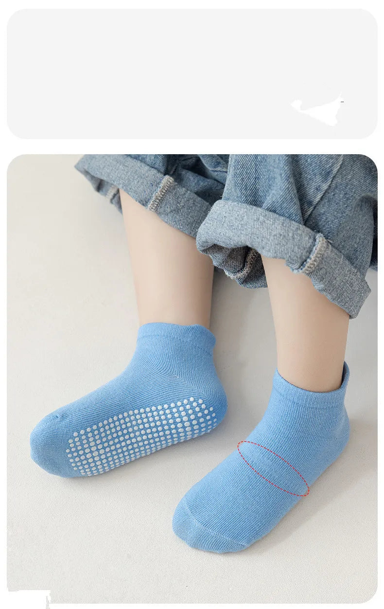 6 Pairs 0-5 Years Old Non-Slip Kids Socks with Grip Little Girls Boys Ankle Socks Infants Toddlers Children Floor Socks