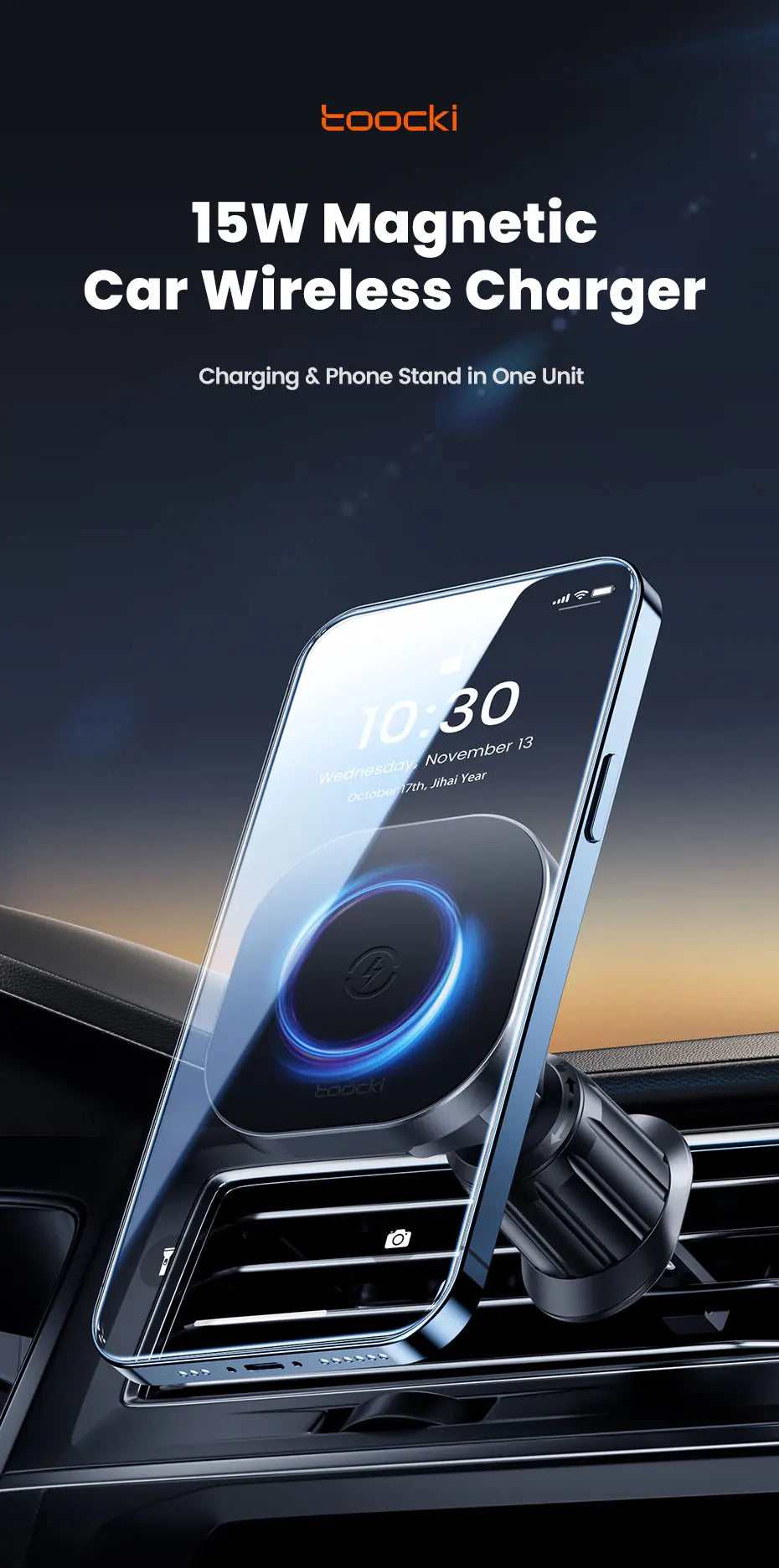 Toocki Magnetic Car Wireless Charger Car Phone Holder Air Outlet 15W Fast Charging Charger in Car For iPhone 15 14 13 12 Pro Max