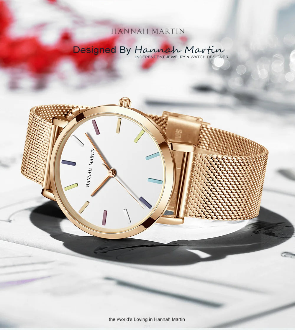 Hannah Martin Top Women Watch Bohemian Style Simple Stainless Steel Mesh Strap Original Japanese Movement Fashion Bracelet Watch