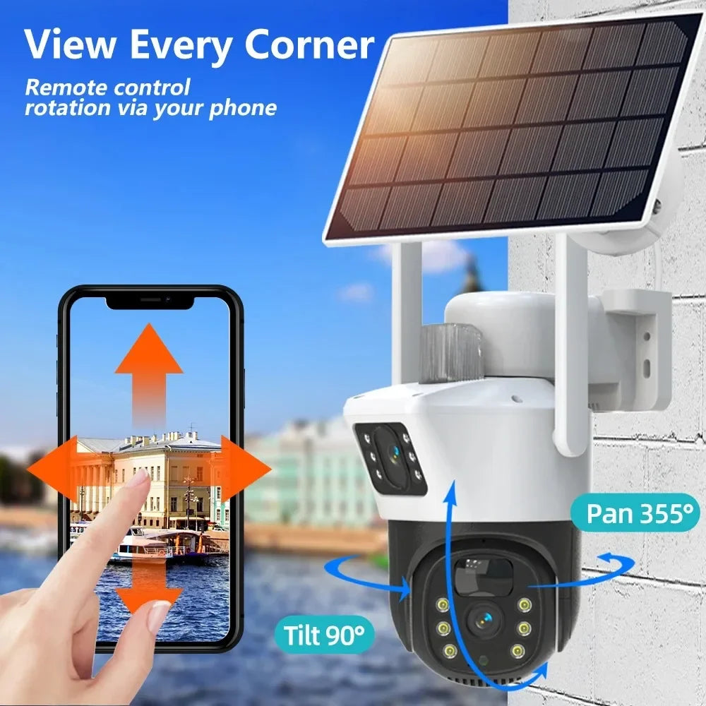 Solar Security Camera 4K 8MP Wireless PTZ Outdoor 360° Coverage 2-Way Audio Human Detection Night Vision 256GB WiFi/IP PIR Alarm