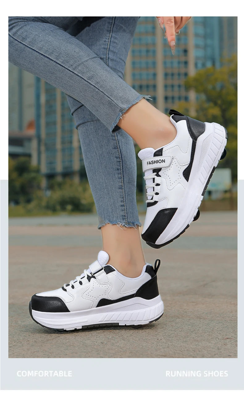 Kids Roller Skate Shoes Fashion Casual Sports Children 4-Wheels Sneakers for Boys and Girls Gift Nice Footwear