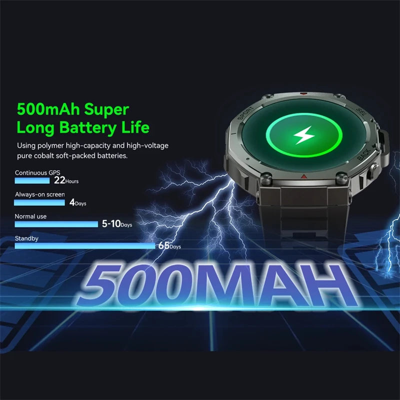 T-Rex 3 Military Grade 500mAh Battery Smart Watch 10ATM Waterproof GPS Compass Altimeter Call AMOLED Men Swim Sports Smartwatch