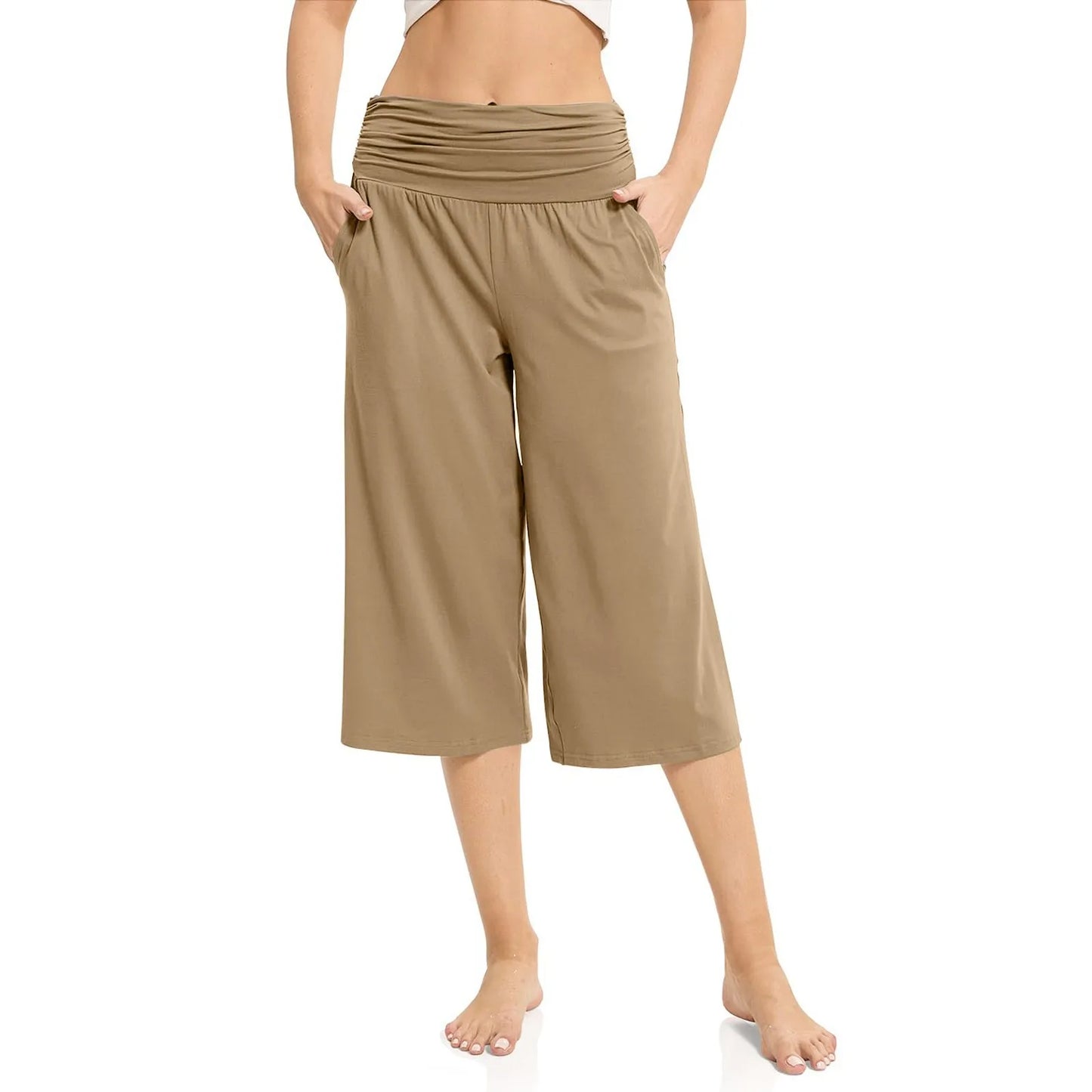 women pants summer loose cropped pants High Waist Solid Color Casual Trousers Pants With Pockets cozy breathable pantalon femme