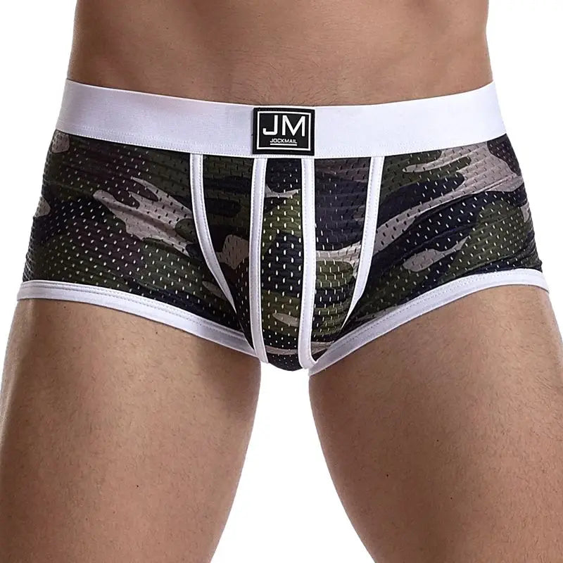 Sexy Underwear Men Boxer Briefs Cueca Gay Male Panties Mesh Camouflage Fashion Men Under Wear Lingerie Underpants Pouch Shorts
