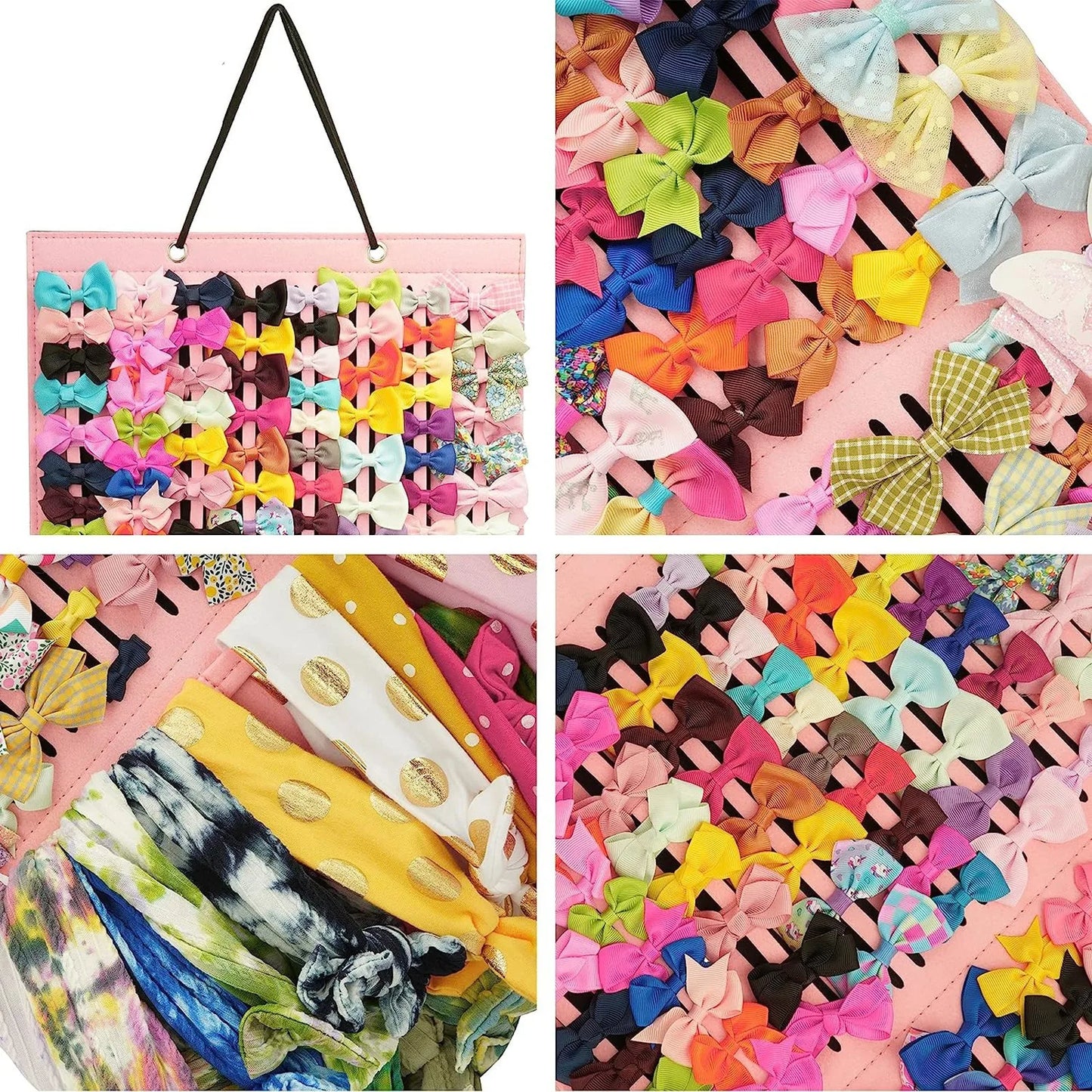 Hair Bows Holder, Large Capacity Hair Clips Storage Hanger Baby Accessory Display Sturdy Rope Wall Hanging For Girls Room Decors