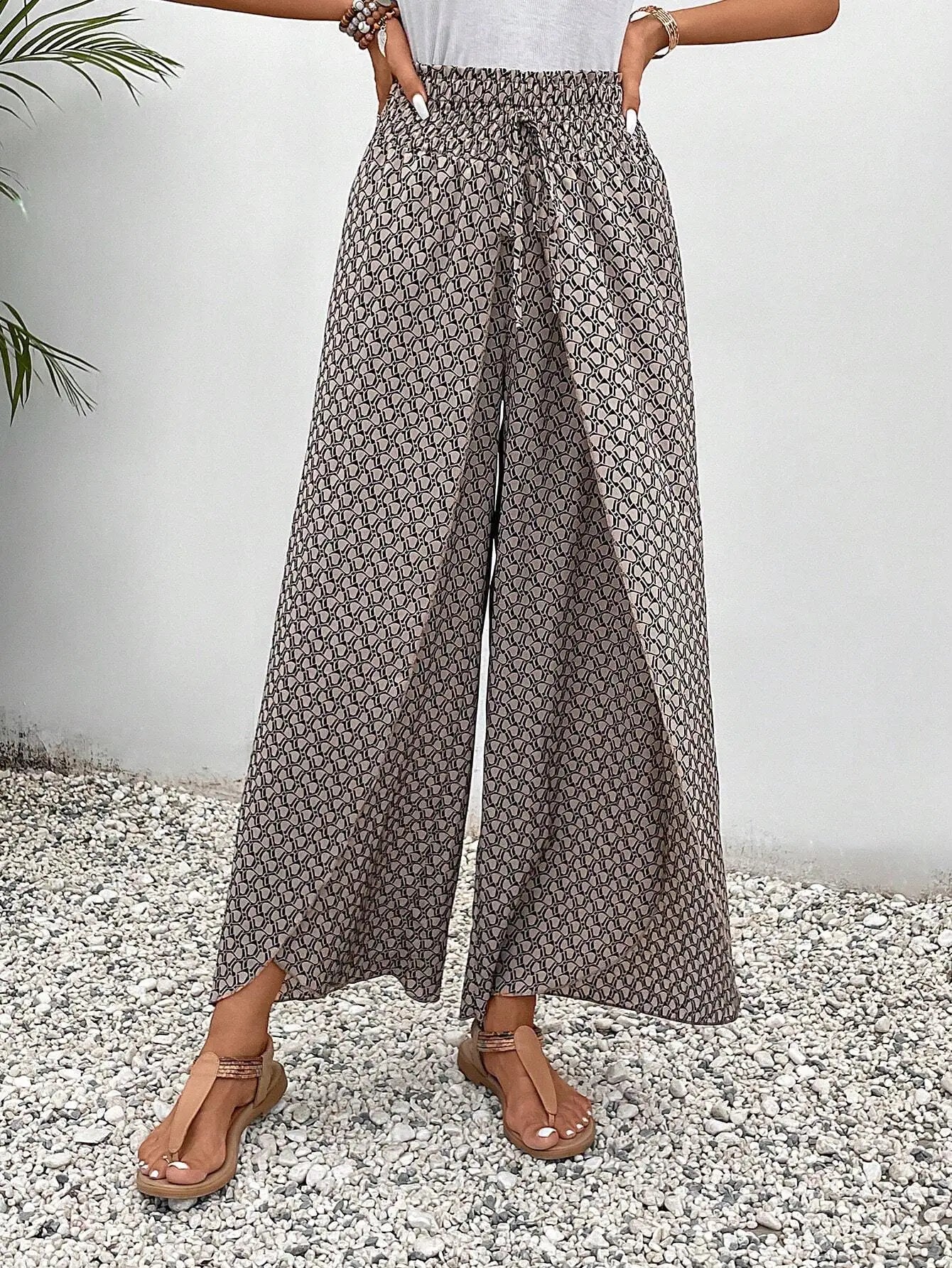 Women's Pants 2025 Summer New Fashion Floral Side Wide Leg Skirt Pants Calça Feminina Pantalon Mujer Pantaloni Lange Hosen