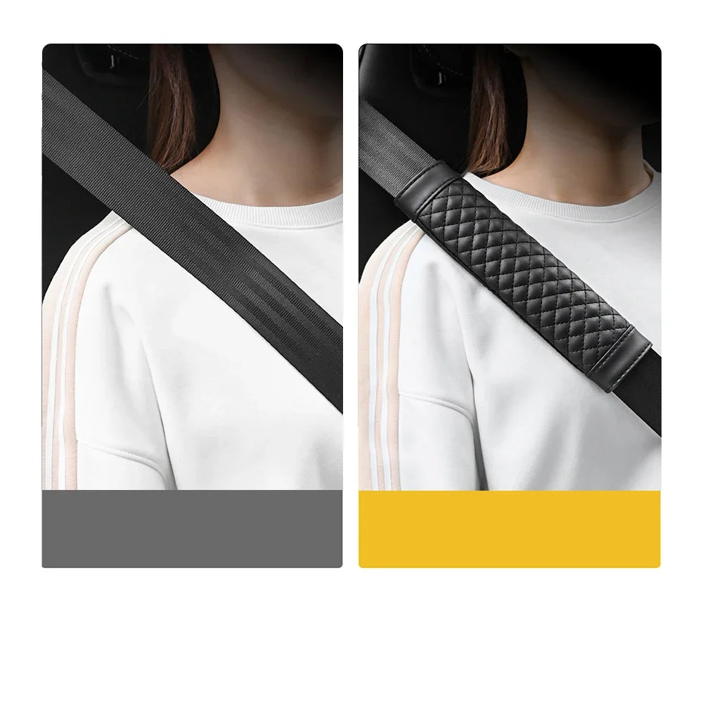 Leather Car Seat Belt Shoulder Cover Embroidery Wear-resistant Non-slip Leather Safety Cover Car Interior Decoration Products