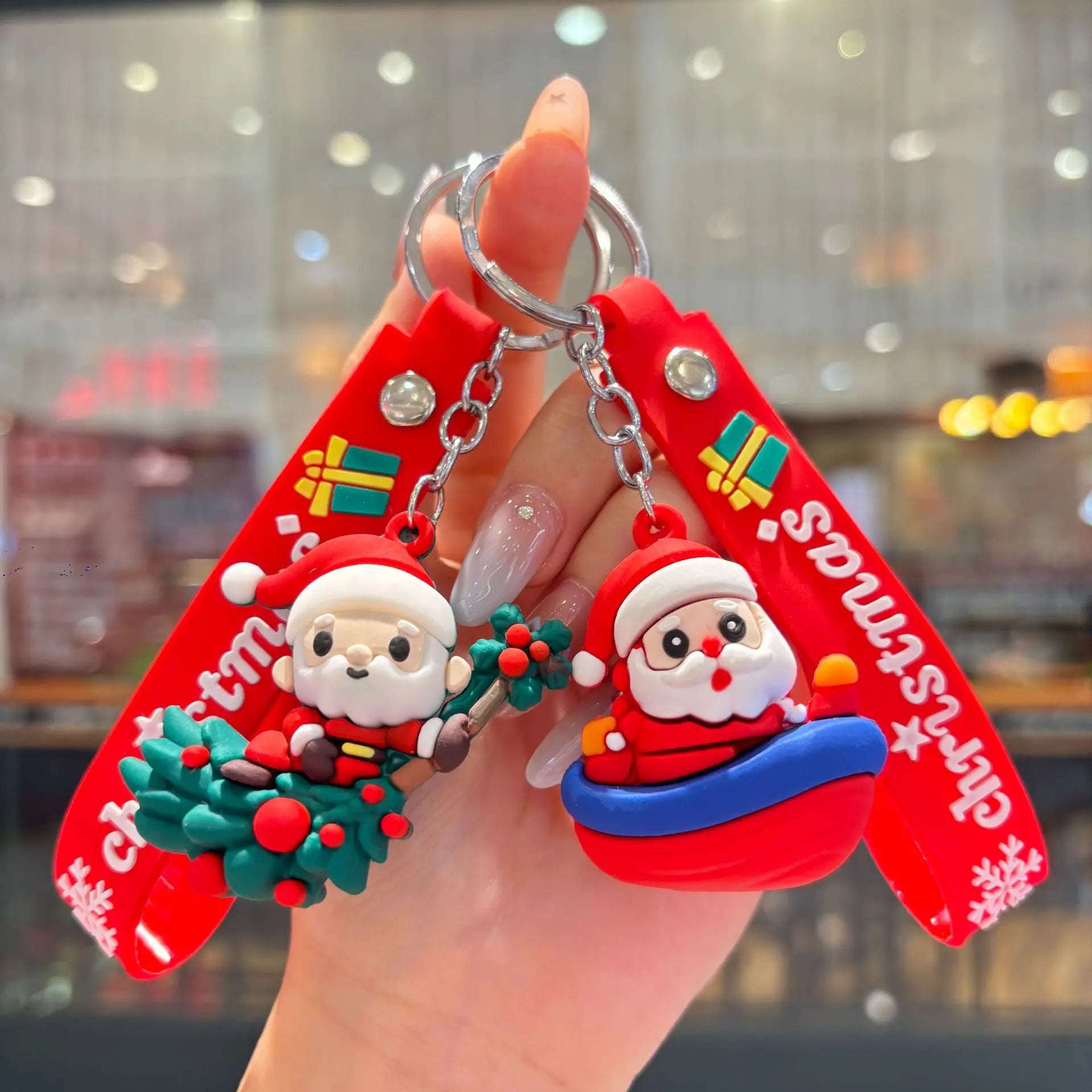 Christmas Gift 2025 Cute Santa Keychain Cartoon Pendant for Bag Car Keys Decor Stocking Stuffer for Kids Children Daughter Son