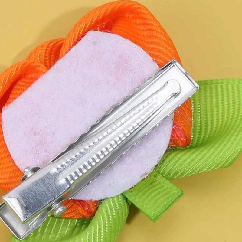 Oaoleer 2Pcs Pumpkin Hair Clip For Baby Girls Solid Grosgrain Ribbon Hair Pin Barrettes Kids Headwear Halloween Hair Accessories