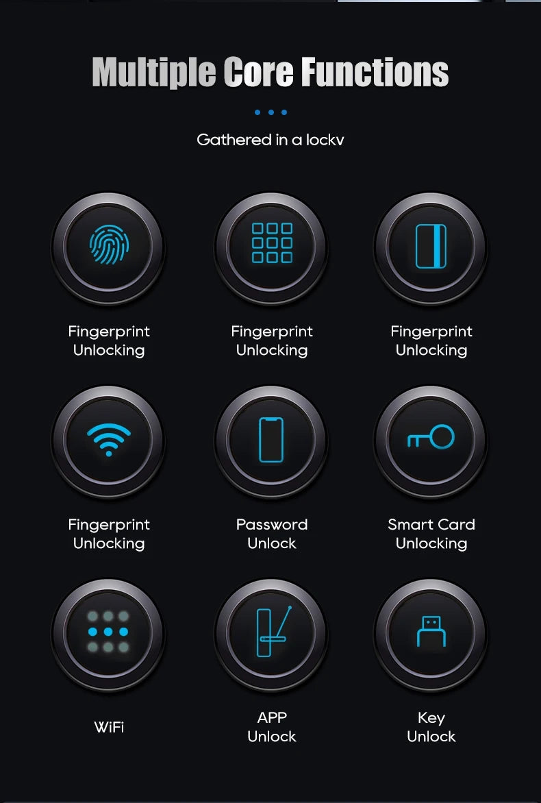 Smart Electronic Door Lock Fingerprint Biometrics Application Control Smart Card Key Access and USB Emergency Charging Smartlock