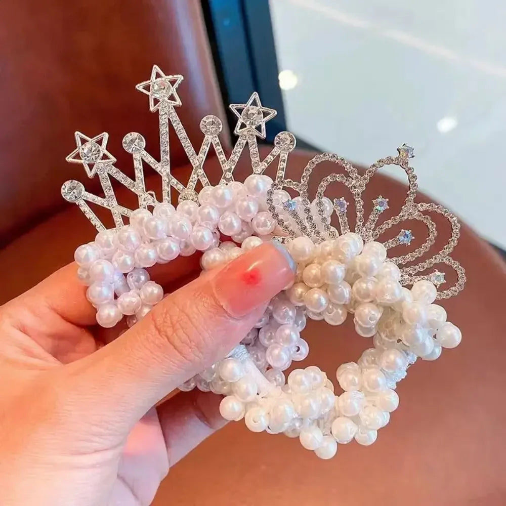 Hair Ties Princess Crown Hair Rope Kids Ornaments Bundled Hair Pearl Hairband Hair Styling Accessories Elastic Hair Bands Women